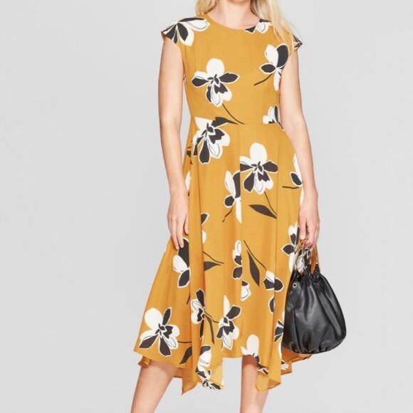 Who What Wear | Yellow Floral Midi Dress Size M - Picture 1 of 15